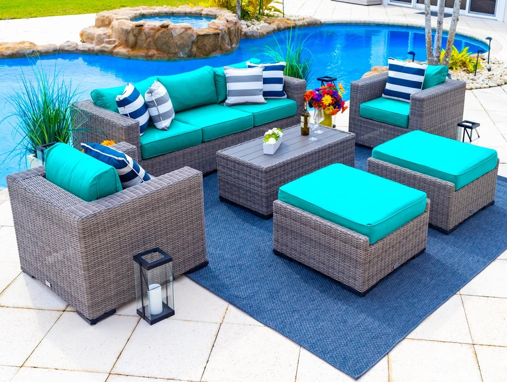 6-Piece Resin Wicker Outdoor Patio Furniture Lounge Sofa Set with Three-seat Sofa, Two Armchairs, Two Ottomans, and Coffee Table H360
