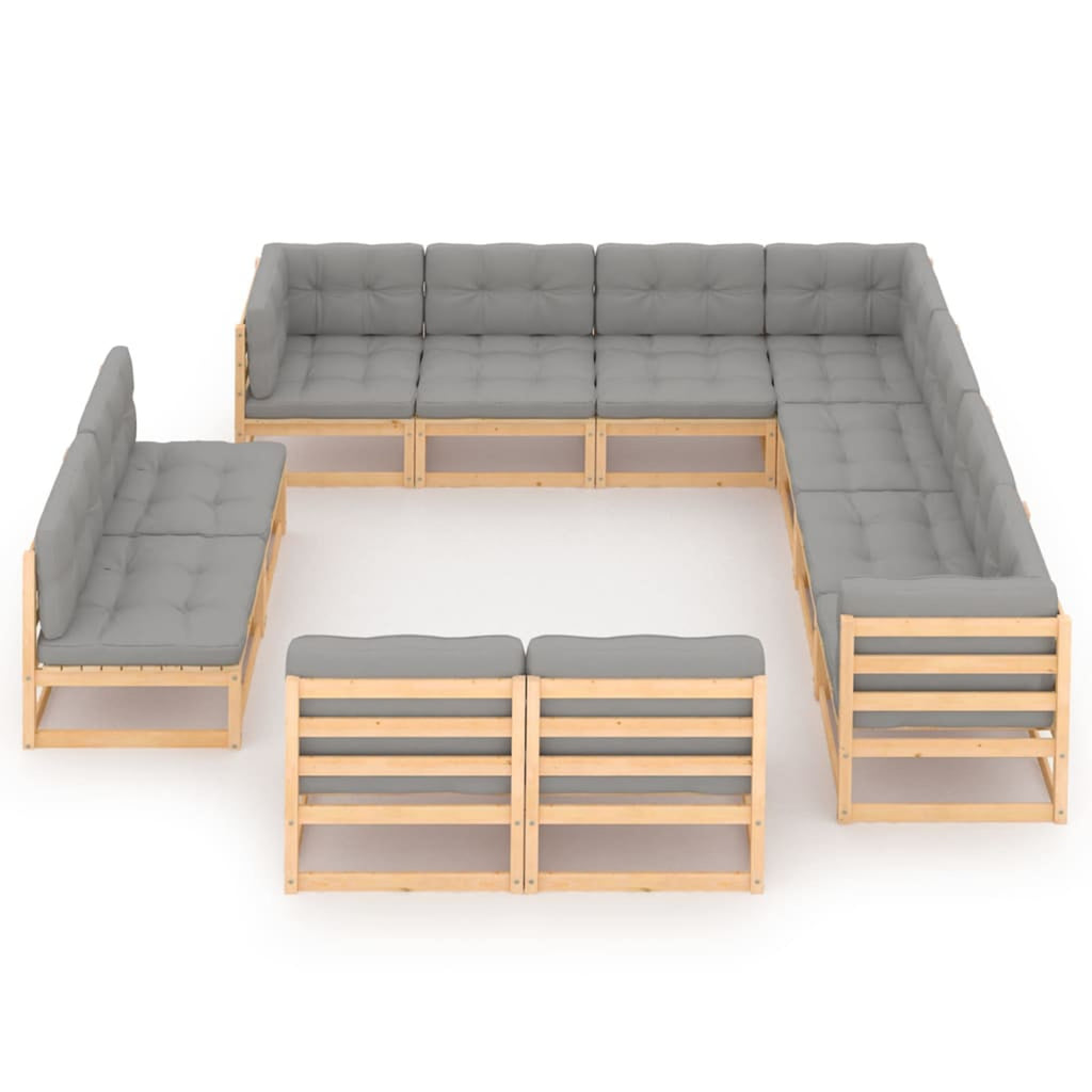 11 Piece Patio Lounge Set with Gray Cushion Pinewood Sectional Outdoor Furniture Set P19851