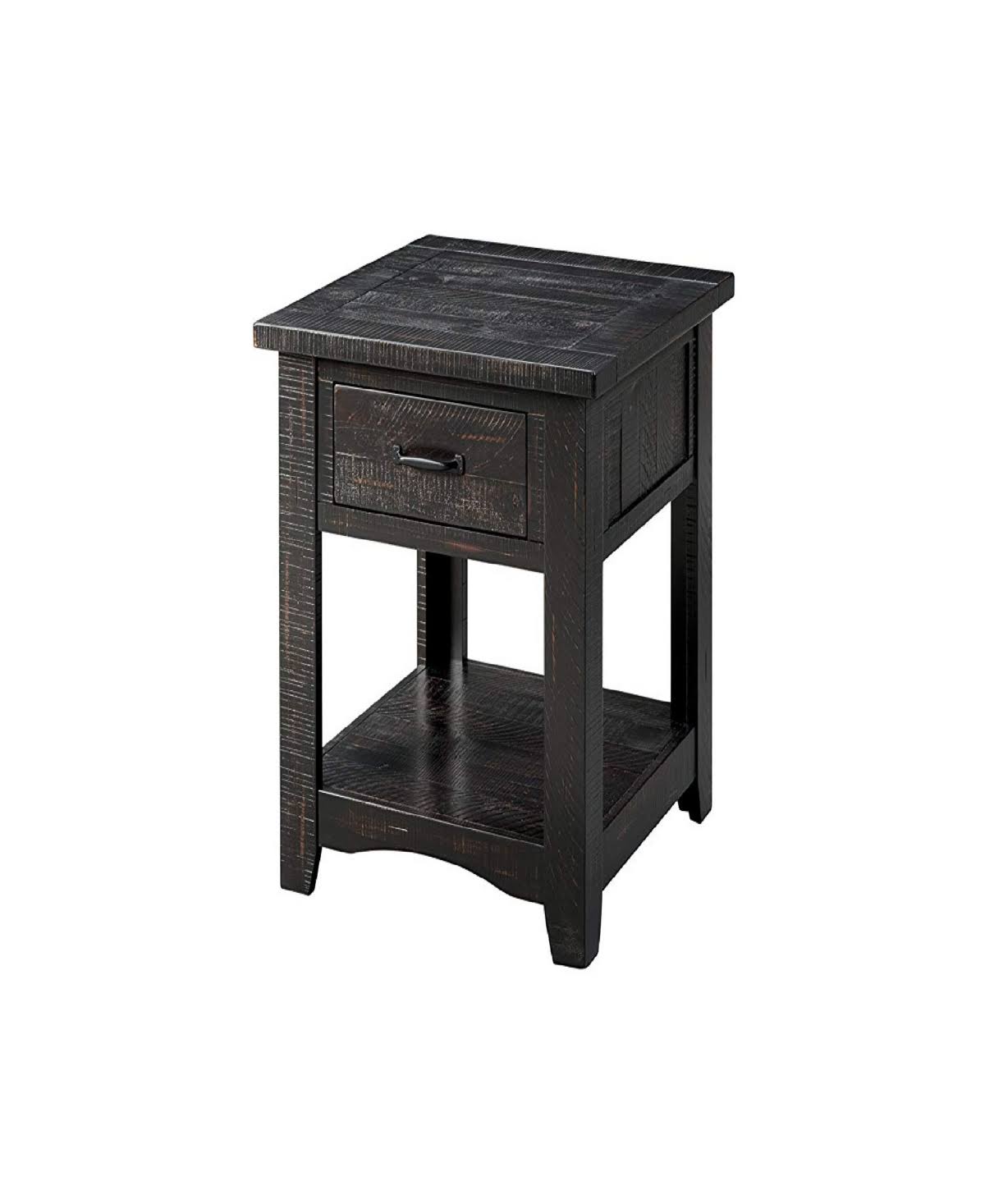 Antique Black Wooden End Table with Drawer and Shelf A467368
