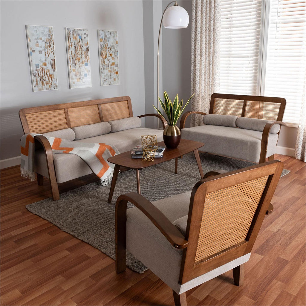 Sage Gray Fabric and Brown Wood 3-Piece Living Room Set F751639