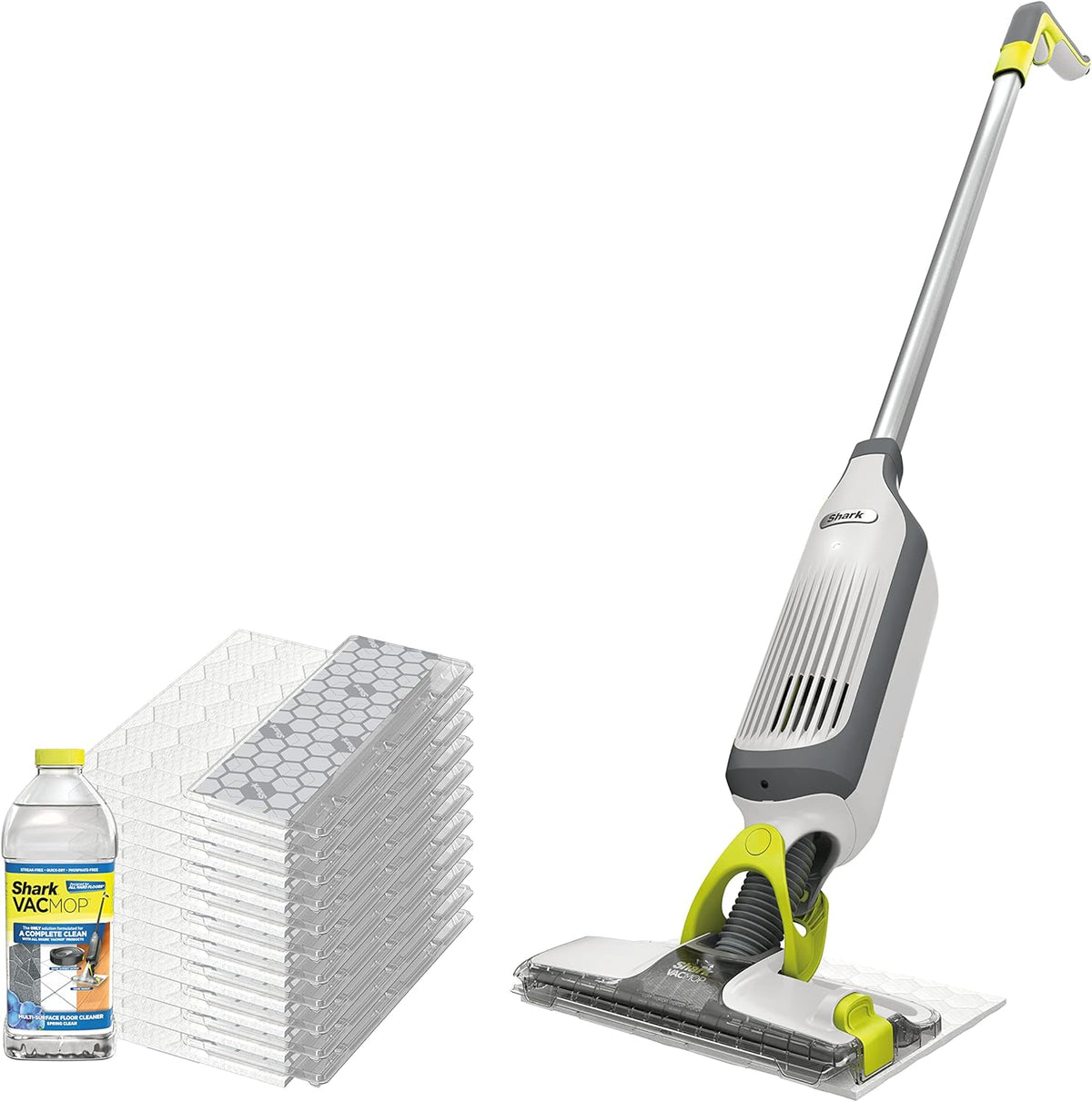 White Vacuum Mop Bundle with 12 Pads & 12 oz. Cleaning Solution M423