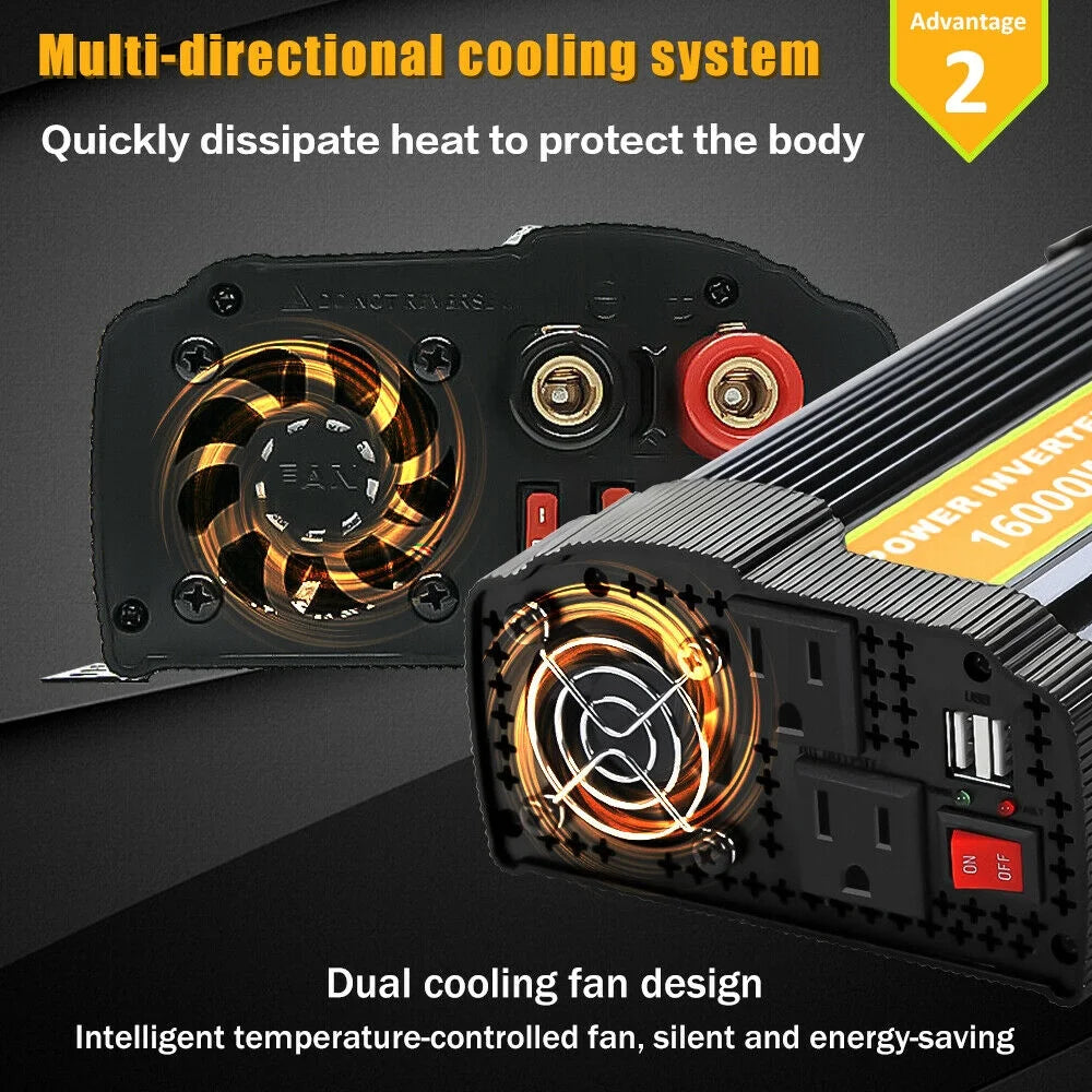8000W Peak Car Power Inverter DC 12V to AC 110V with 2 AC Outlets and 2.1A Dual USB Charging Port X8170