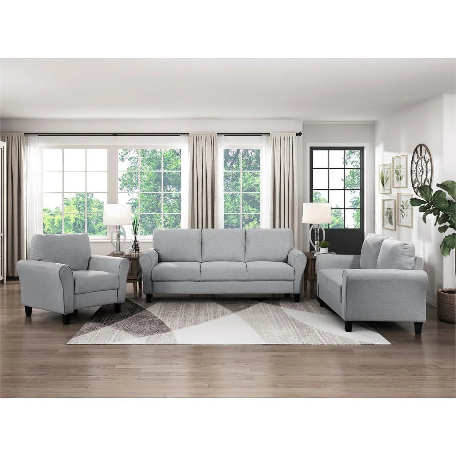 Transitional Solid Wood and Polyester Love Seat in Dark Gray/Black E2332