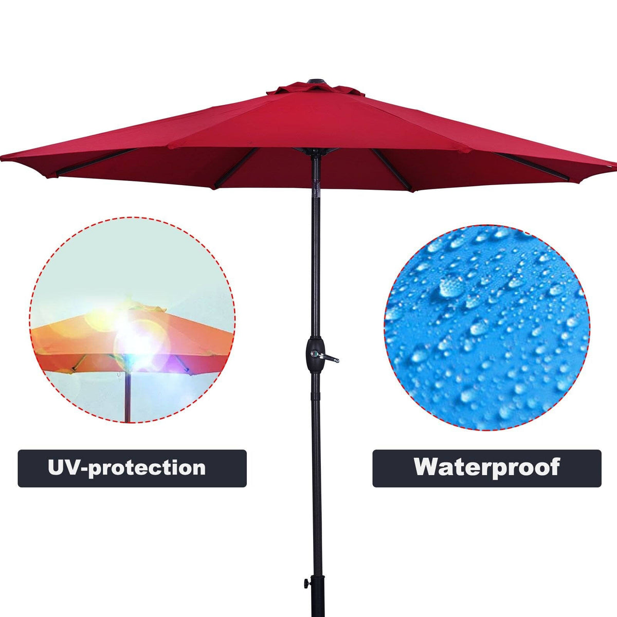 Red 9ft Waterproof Patio Umbrella with Tilt and Crank S16755