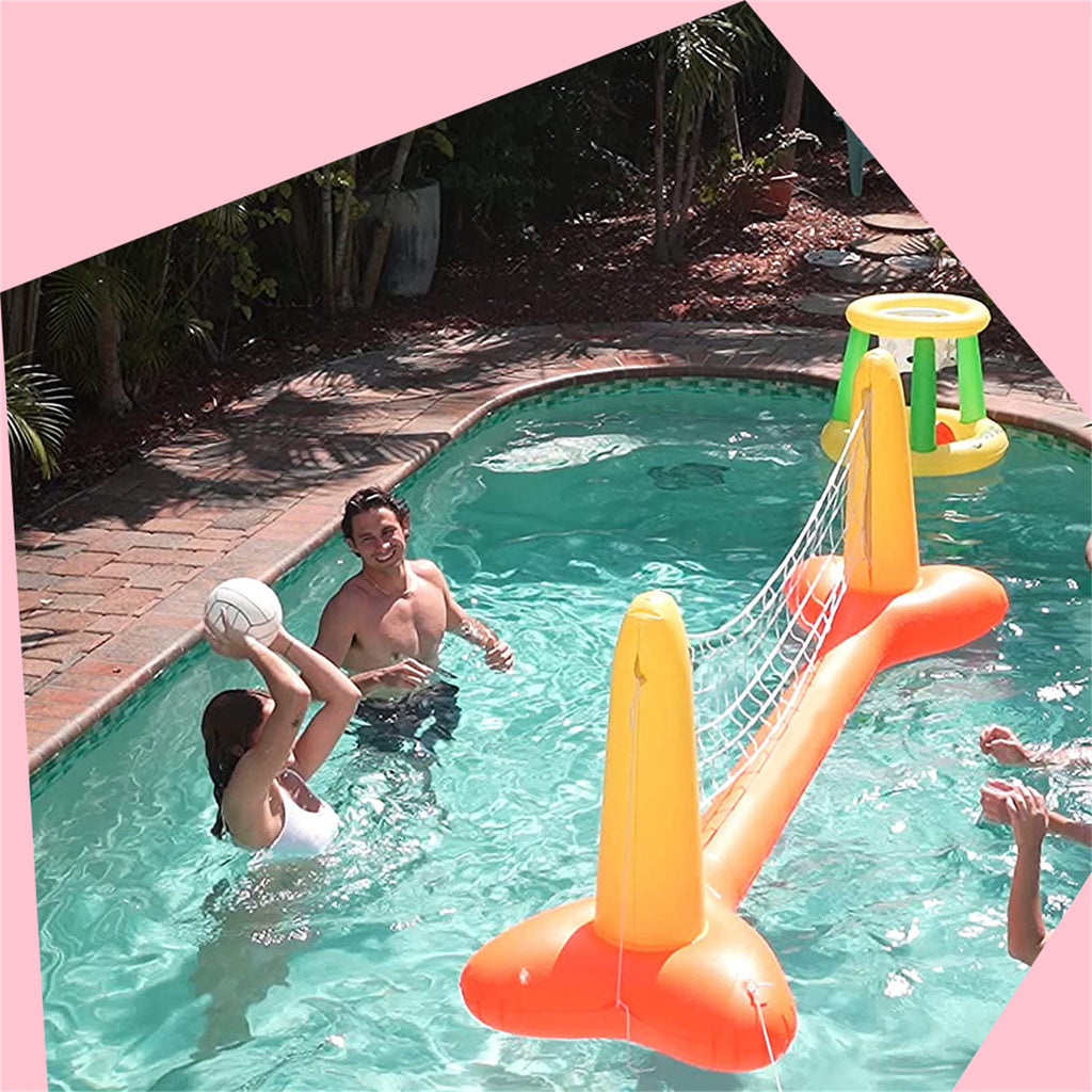 Inflatable Pool Volleyball Set and Pool Basketball Hoop X10494