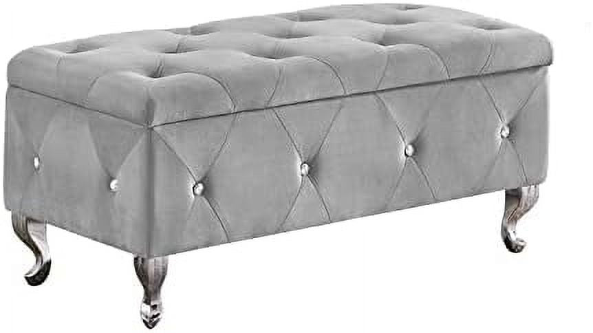 Grey Velvet Ottoman Bench with Flip Top Z37877