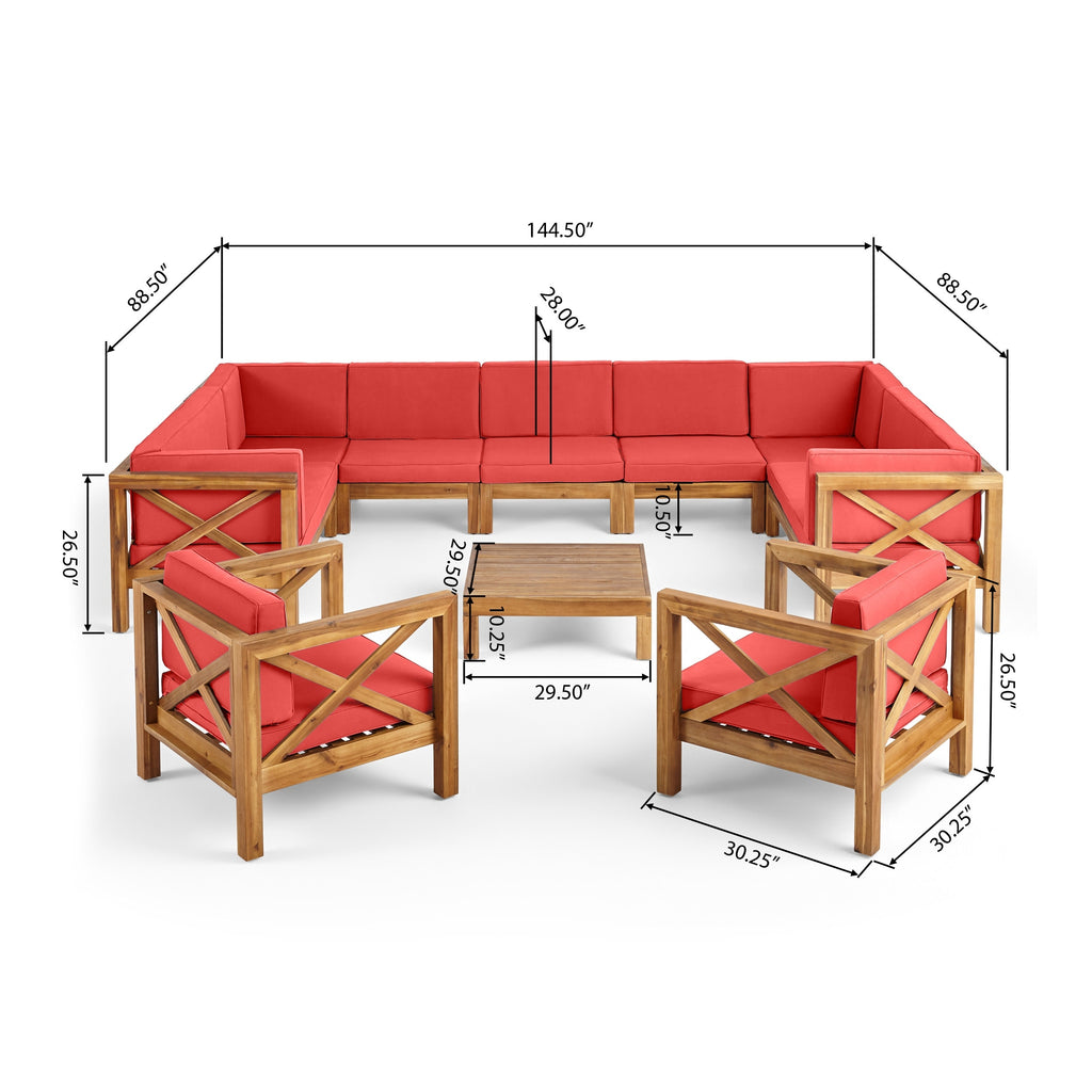 Outdoor 11 Seater Acacia Wood Sectional Sofa and Club Chair Set L264