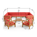 Outdoor 11 Seater Acacia Wood Sectional Sofa and Club Chair Set L264