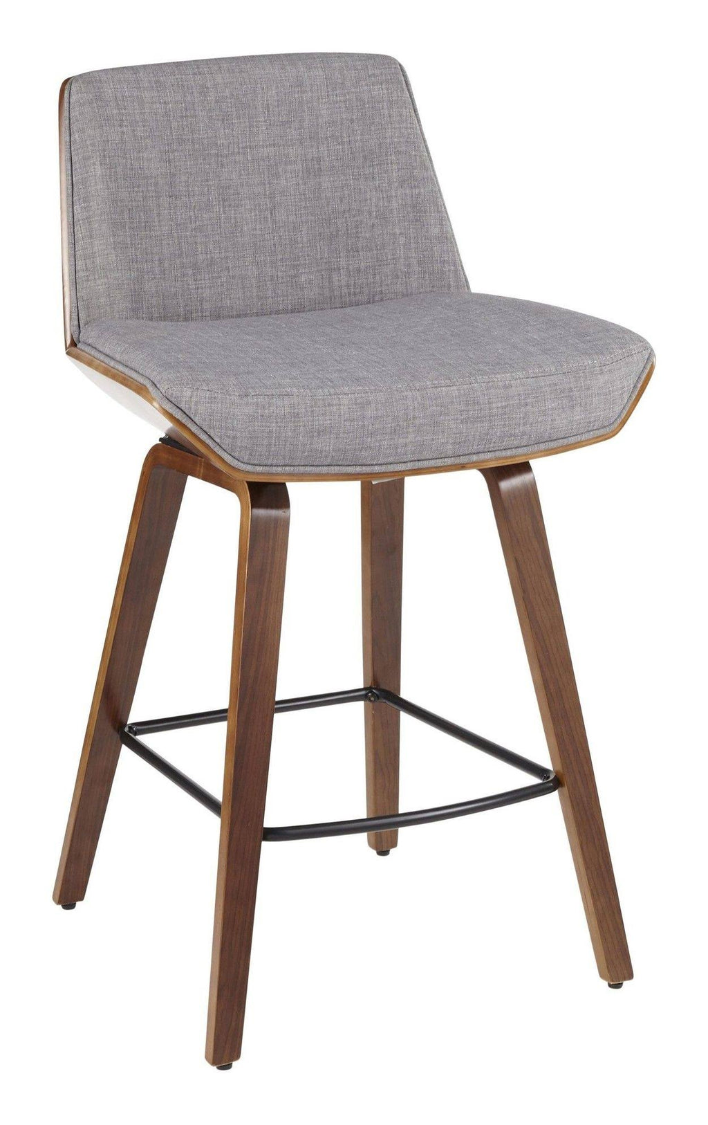 Mid-Century Modern Counter Stool in Walnut Wood and Light Grey Fabric J9301