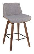Mid-Century Modern Counter Stool in Walnut Wood and Light Grey Fabric J9301