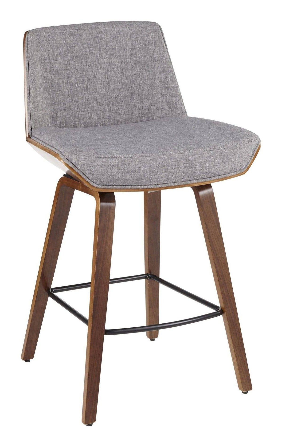 Mid-Century Modern Counter Stool in Walnut Wood and Light Grey Fabric J9301
