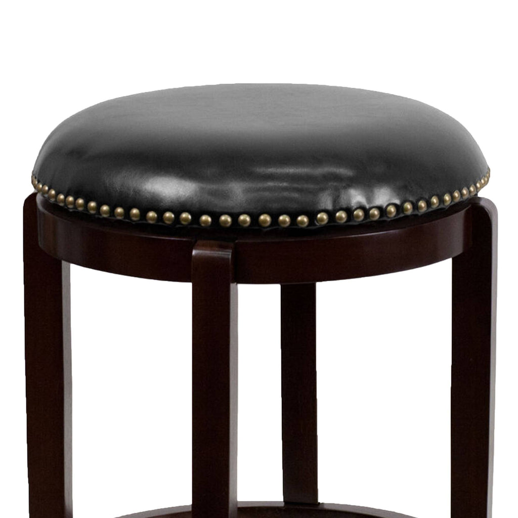 24 Inch Backless Cappuccino Wood Counter Height Stool with Black Leather Swivel Seat C718