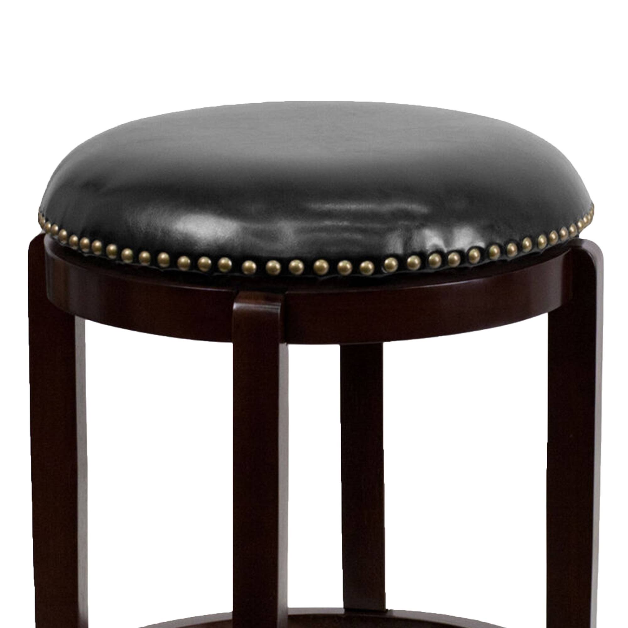 24 Inch Backless Cappuccino Wood Counter Height Stool with Black Leather Swivel Seat C718