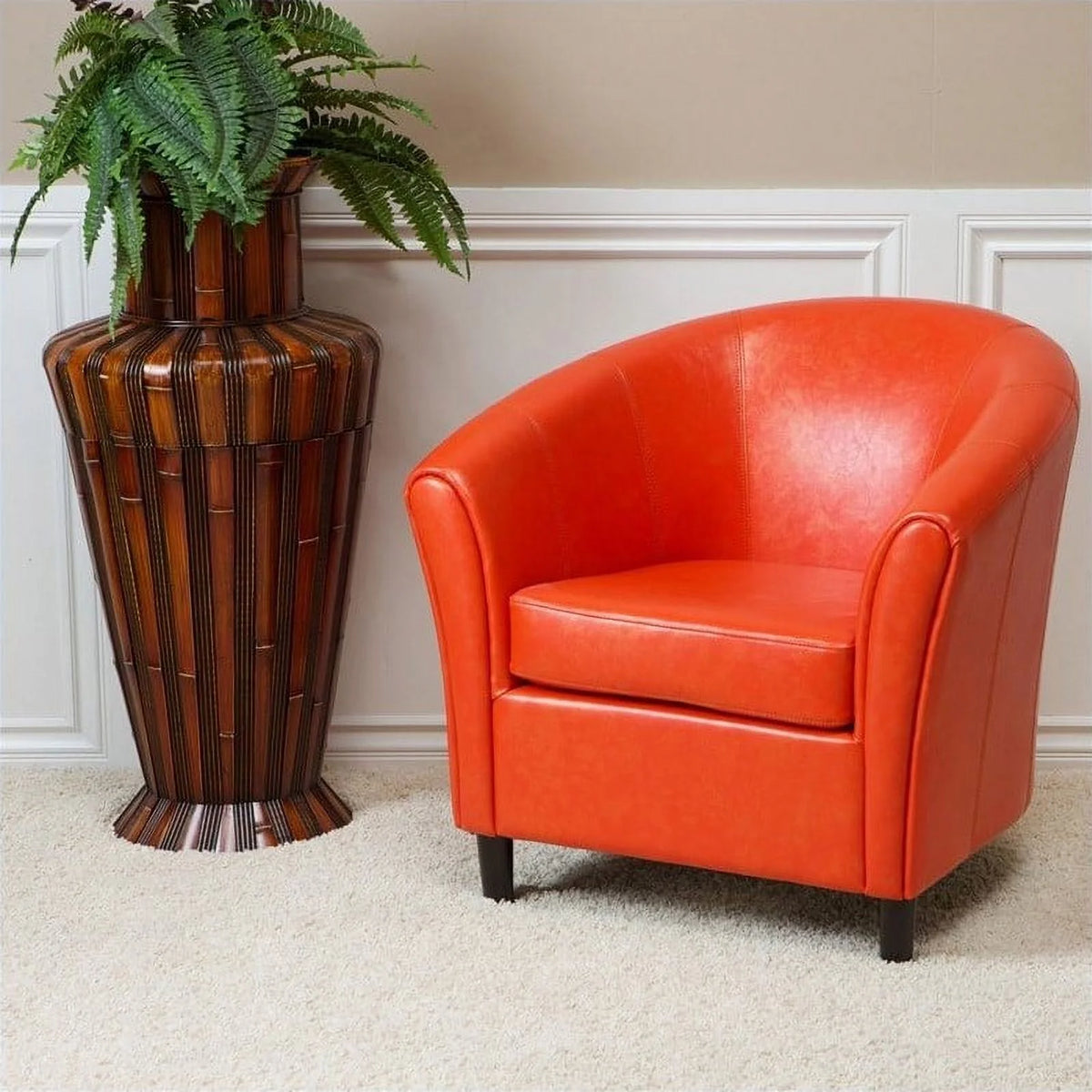 Orange Leather Barrel Club Chair E407414