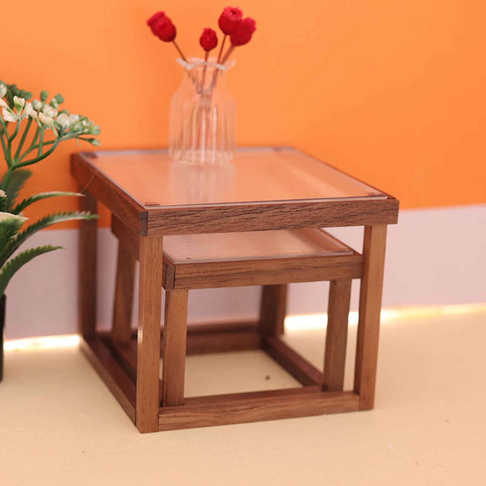 Mini Table Acrylic Black Walnut Wood for Doll House L8380