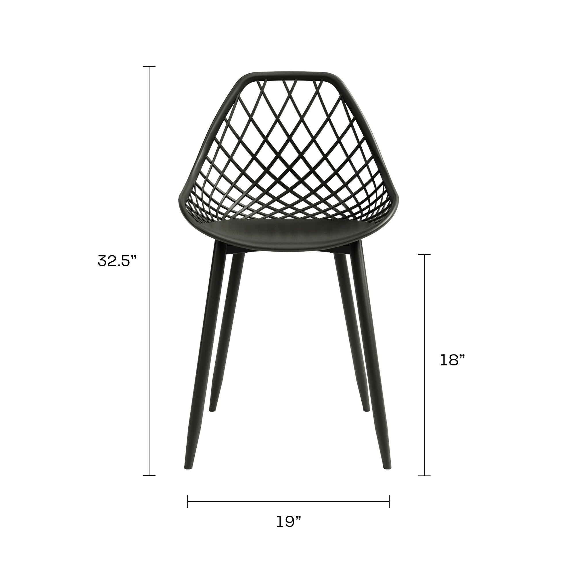 Black Plastic and Steel Dining Chair 2 Piece Set L120