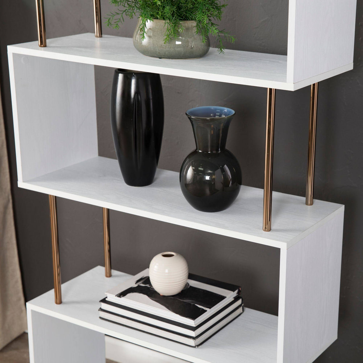 White and Champagne 4 Shelf Bookcase P32491