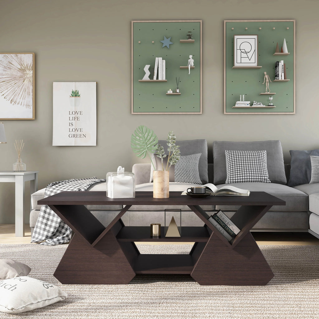 Espresso Wood Storage Coffee Table T406