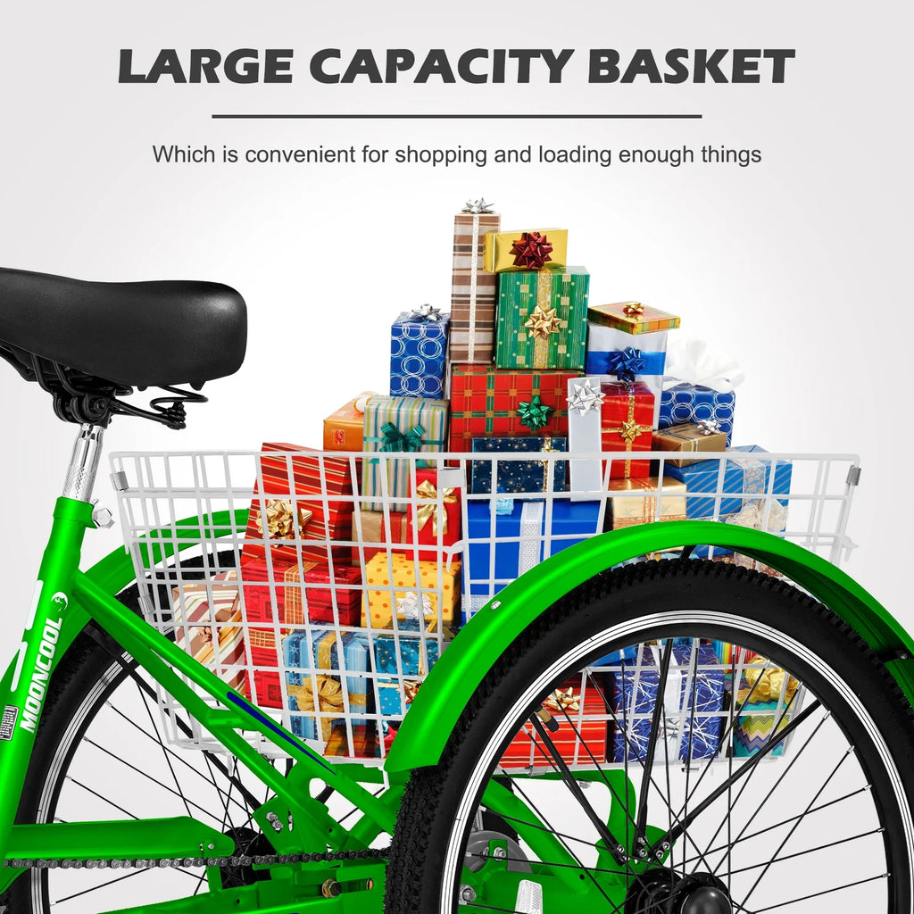 24" 7 Speed Three Wheel Tricycle Bike with Large Basket N673022
