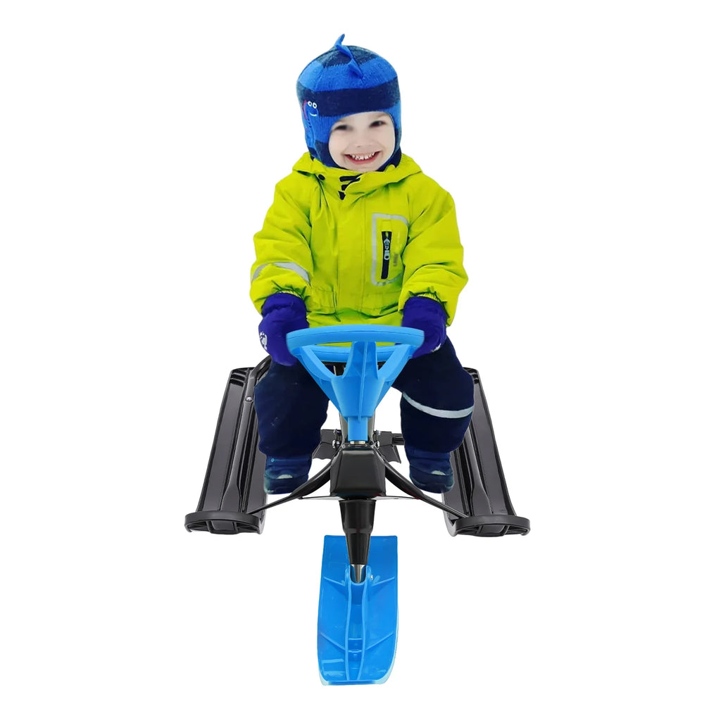 Blue Snow Sled with Steering Wheel and Double Brake Pull Rope S7734