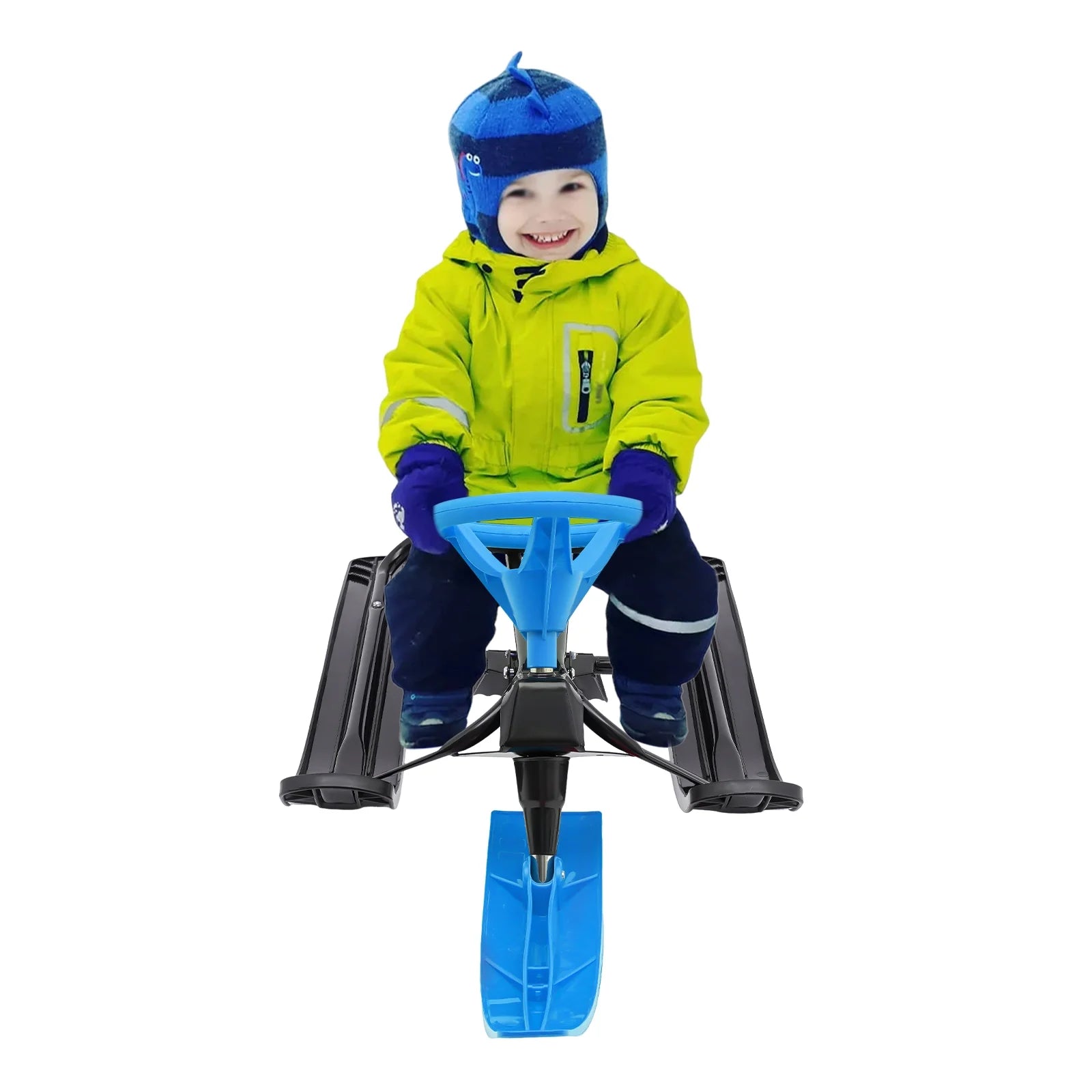 Blue Snow Sled with Steering Wheel and Double Brake Pull Rope S7734