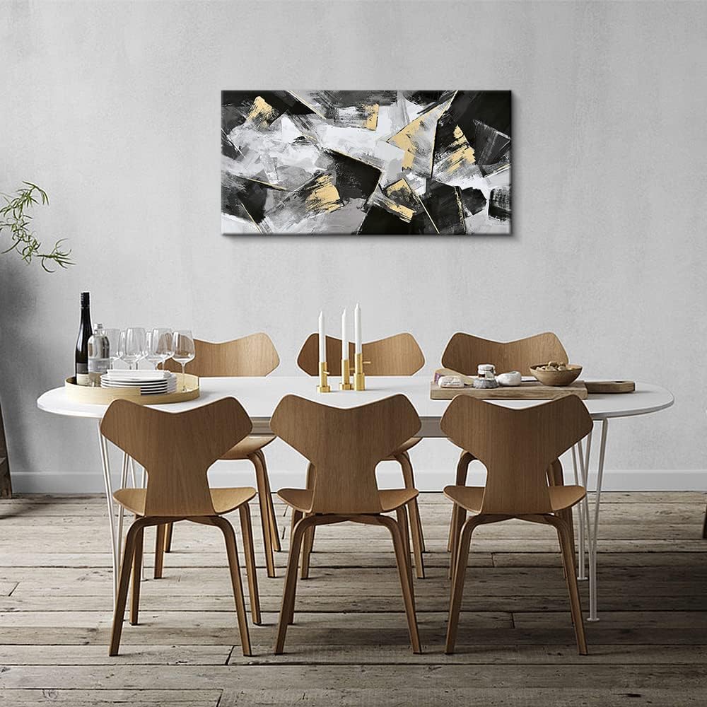 Black and White Abstract Canvas Art with Gold Foil, 20x40 Inch Pack of 2 S687478
