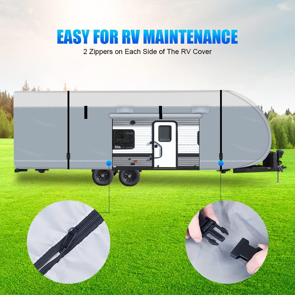 600D Ripstop RV Cover with 4 Tire Covers & Tongue Jack Cover & 6 Gutter Cover N787140