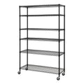 Black 6-Tier Wire Shelving Unit with Rubber Casters F552220