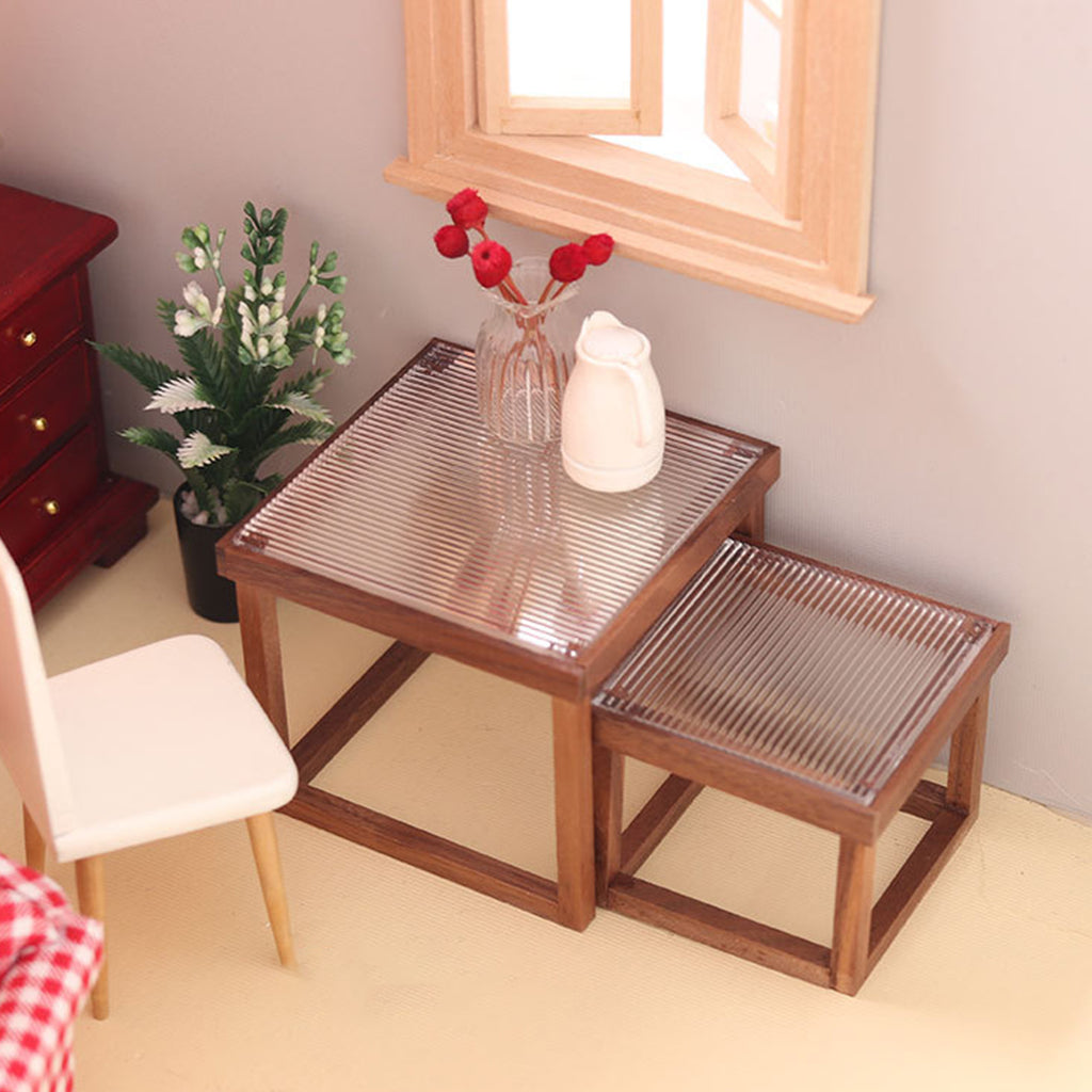 Mini Table Acrylic Black Walnut Wood for Doll House L8380