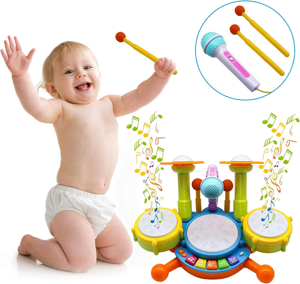 Kids Drum Set with 2 Drum Sticks and Microphone S99468