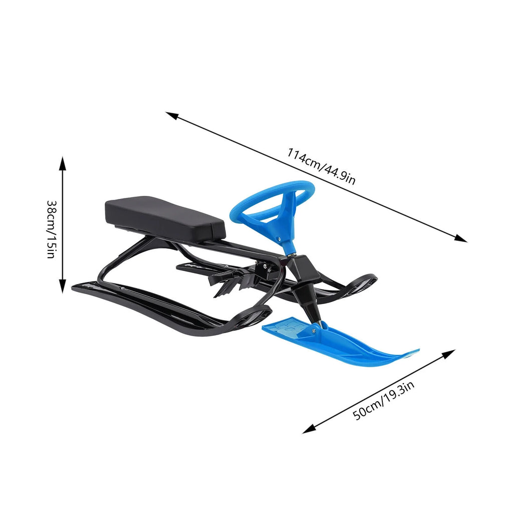 Blue Snow Sled with Steering Wheel and Double Brake Pull Rope S7734
