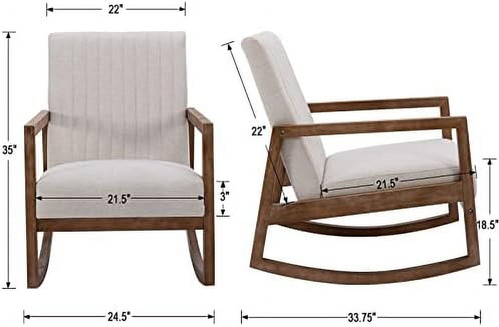 Mid Century Linen Rocking Chair with Padded Seat and Wood Frame E71729