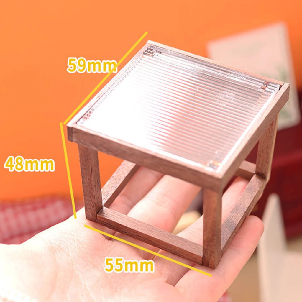 Mini Table Acrylic Black Walnut Wood for Doll House L8380