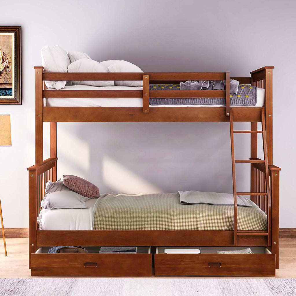 White Twin Over Twin/Full Bunk Bed with Storage Drawers X6766