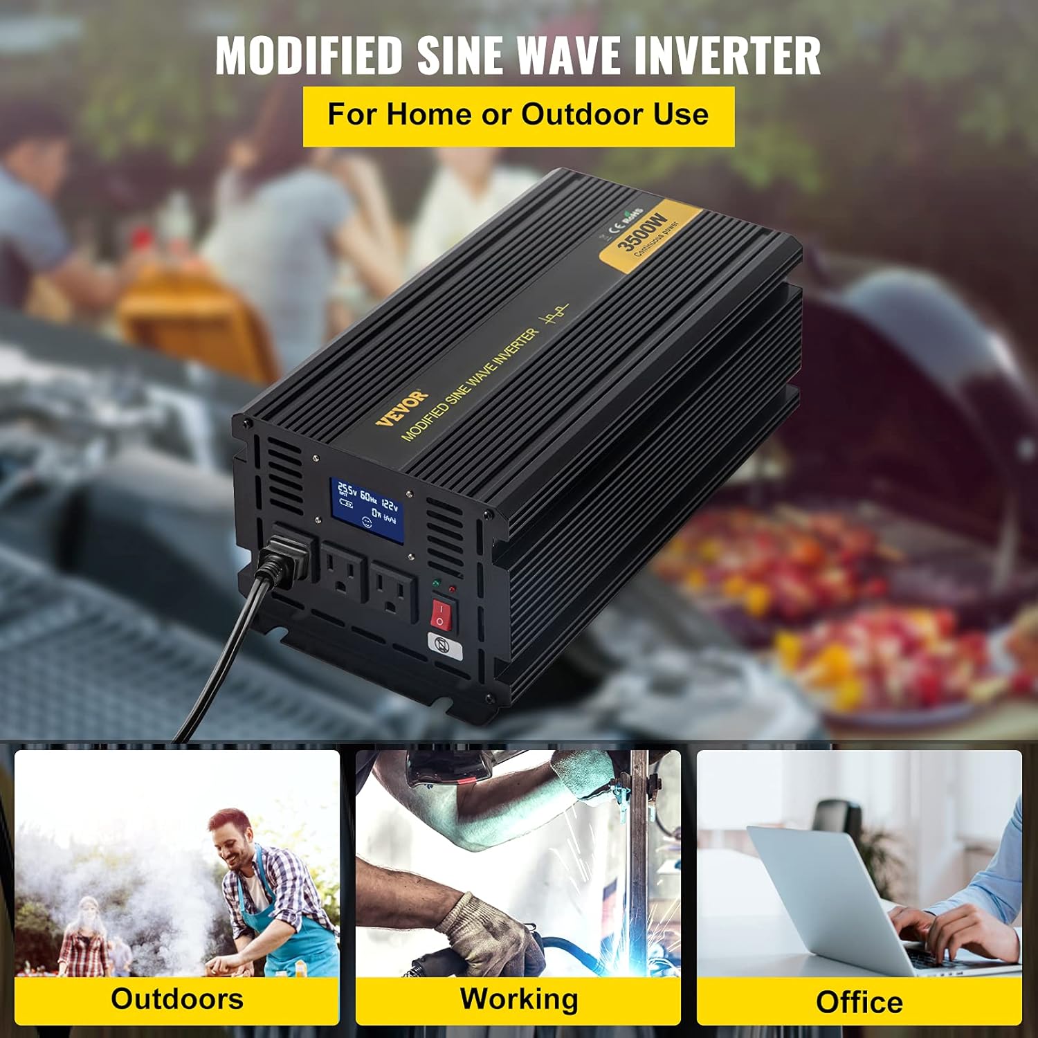 3500W Modified Sine Wave Power Inverter DC 24V to AC 120V with LCD Display Remote Controller Q403192