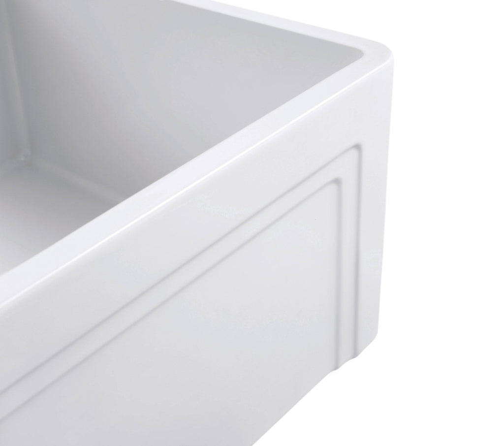 White Fireclay Kitchen Sink with Grid & Strainer C319214
