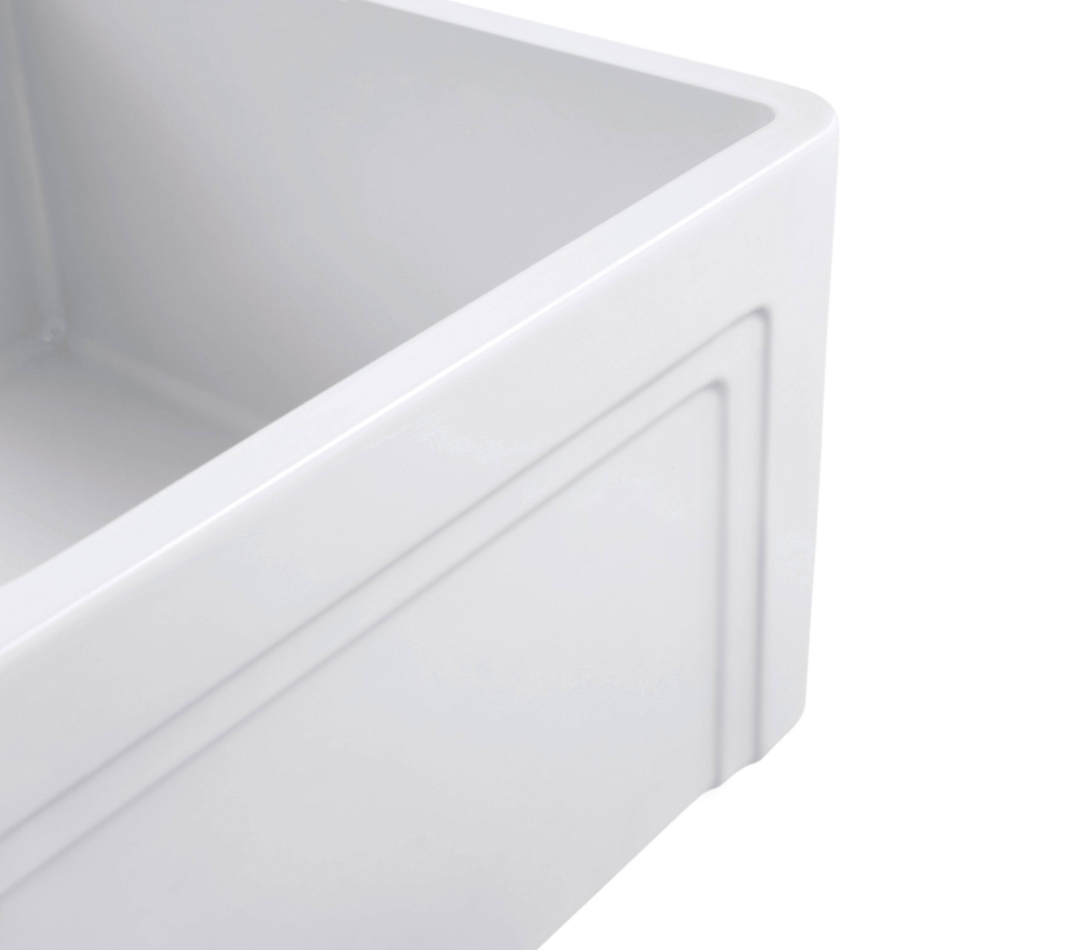 White Fireclay Kitchen Sink with Grid & Strainer C319214