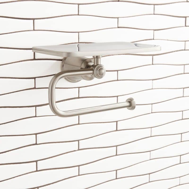 Brushed Nickel Toilet Paper Holder with Shelf V509946
