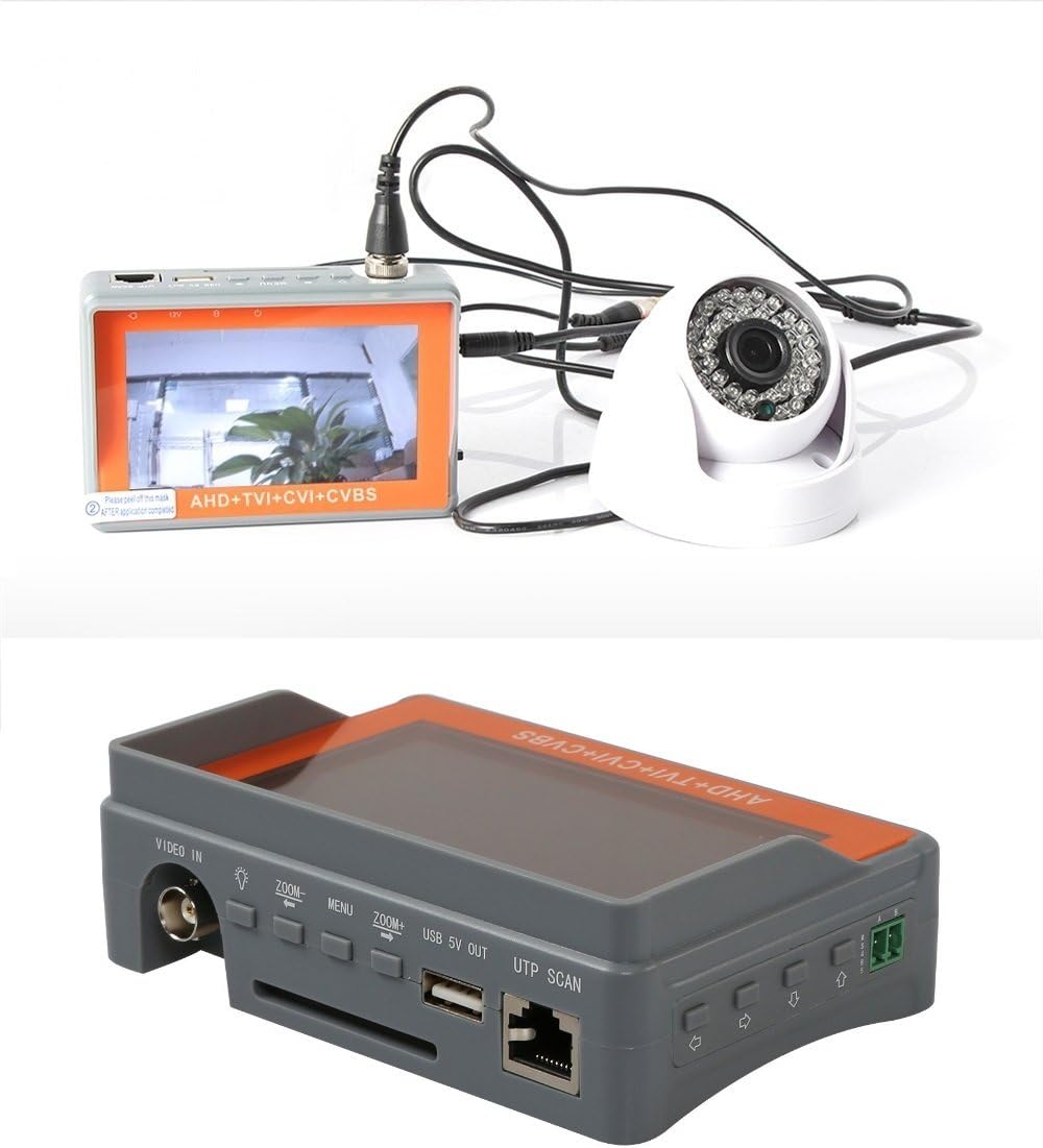 4 in 1 CCTV Tester for 1080P/5.0 Megapixel AHD, TVI, CVI, CVBS Security Camera, 4.3 inch LCD Monitor, 12V 1A DC Power Out, PTZ/Audio Tester F631