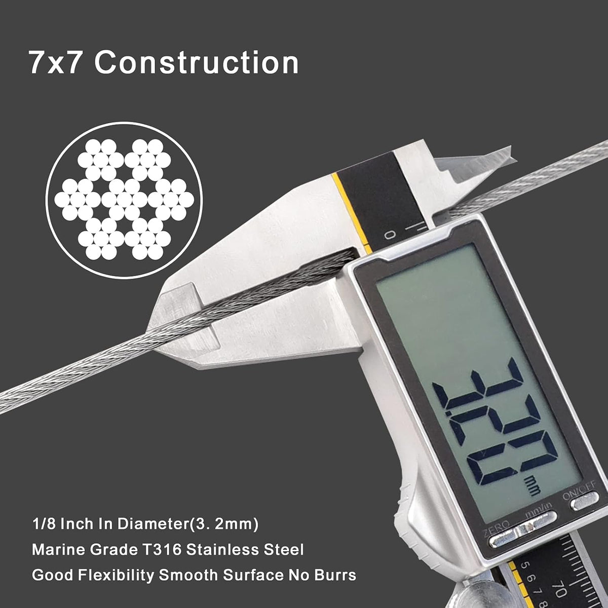 1/8 T316 Stainless Steel Cable 600FT Wire Rope E931754