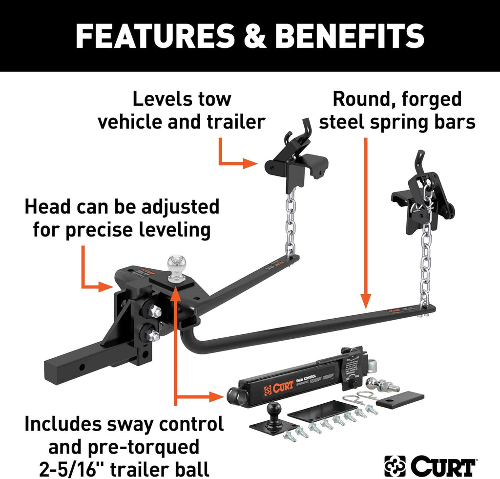 Round Bar Weight Distribution Hitch with Sway Control, 2-in Shank, 2-5/16-Inch Ball Q354043