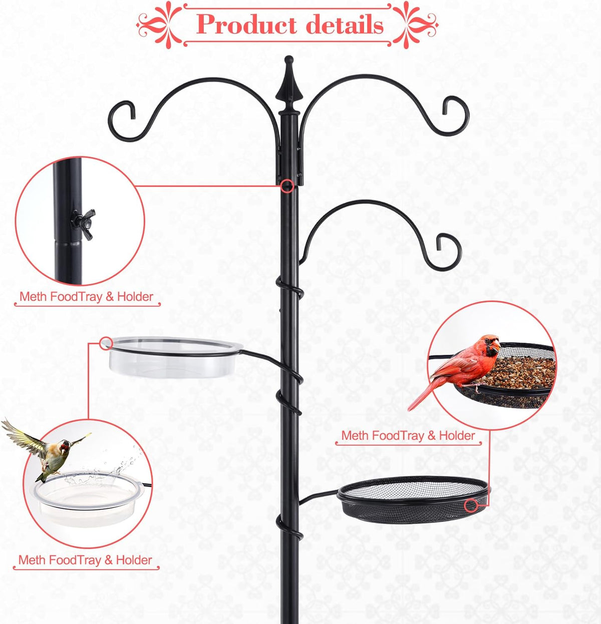 Black 77" Bird Feeder Pole with 5 Prong Base S705