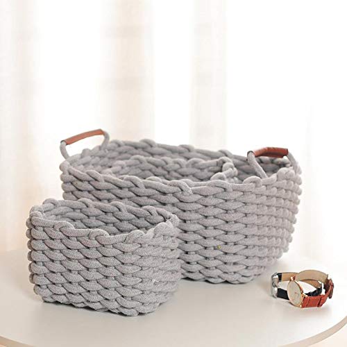 Set of 3 White Cotton Rope Woven Storage Basket D63771