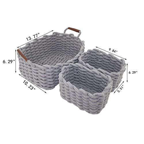 Set of 3 White Cotton Rope Woven Storage Basket D63771