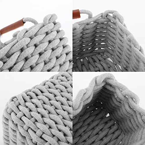 Set of 3 White Cotton Rope Woven Storage Basket D63771