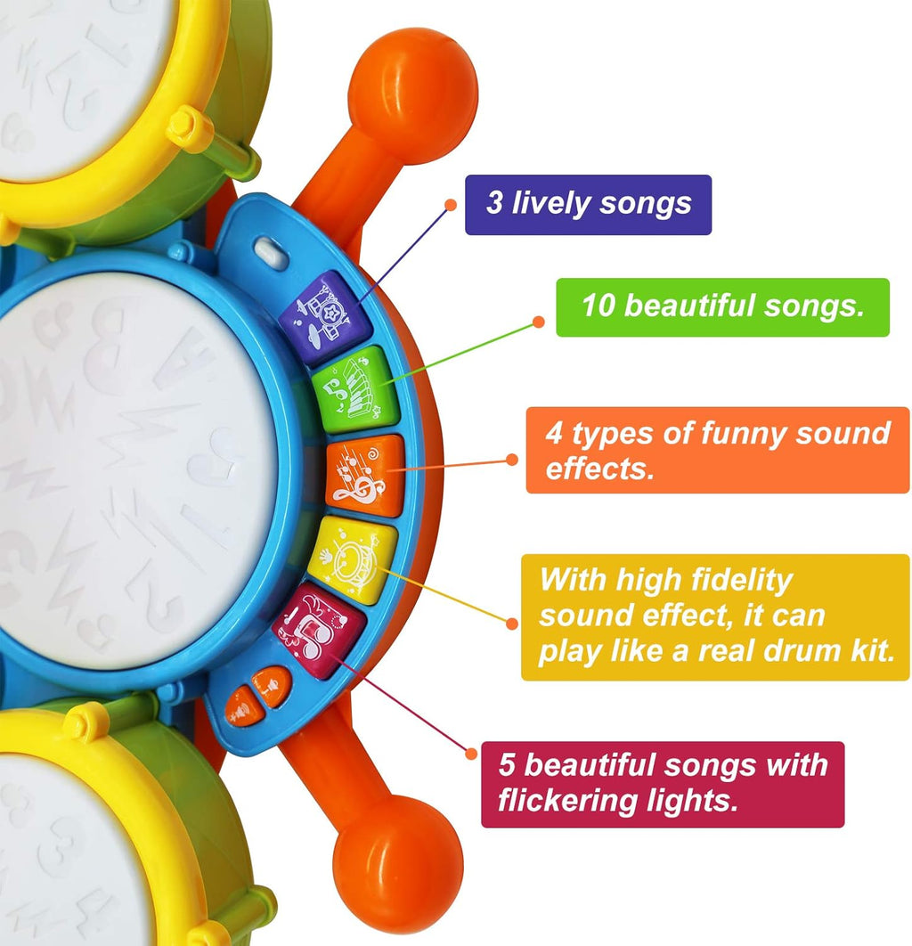 Kids Drum Set with 2 Drum Sticks and Microphone S99468