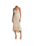 Gold Sequined Padded Midi Cocktail Dress 10 R85411