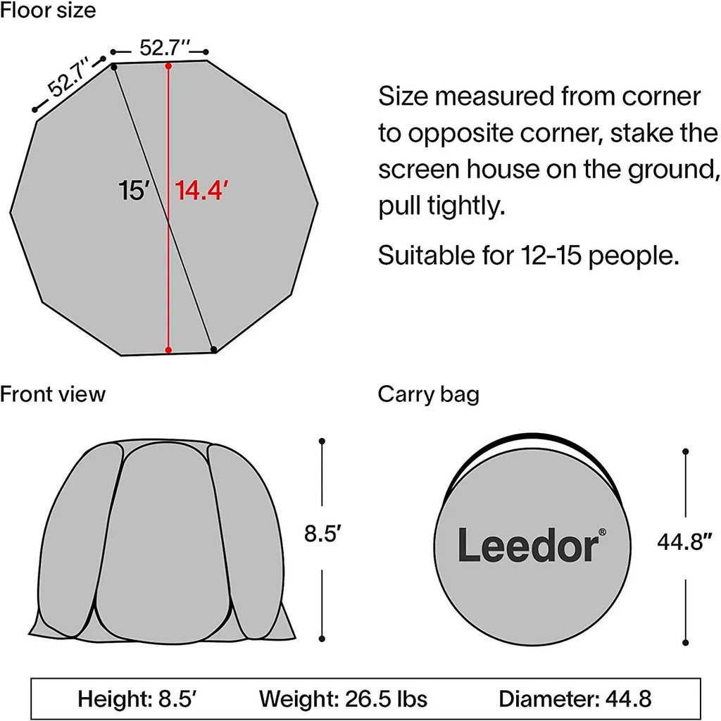 15'X15'X8.5' Gray Pop Up Camping Canopy L66704