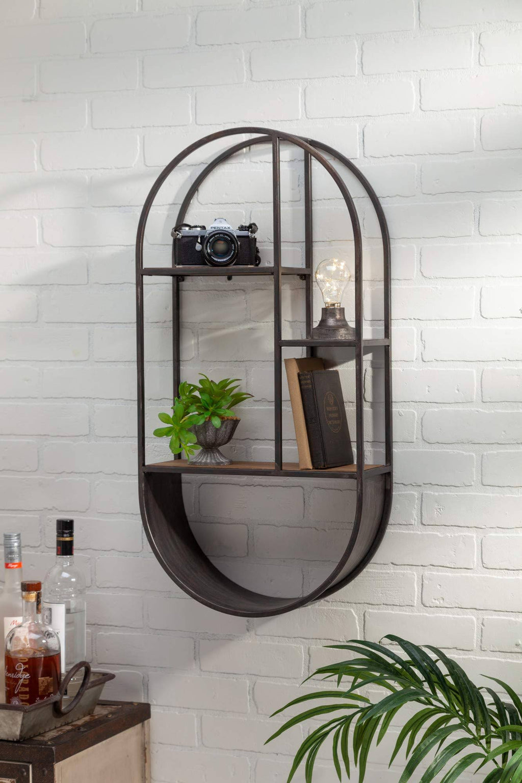 Metal Wall Shelf with Light, Grey T1862