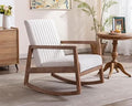 Mid Century Linen Rocking Chair with Padded Seat and Wood Frame E71729